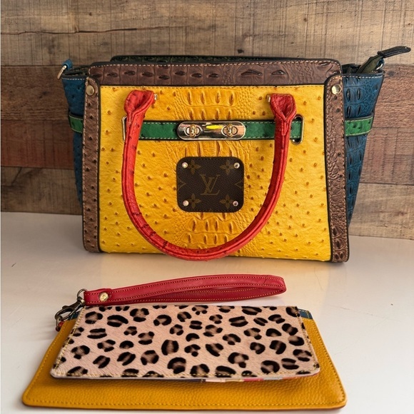 none Handbags - NWOT Multicolored Animal Print Upcycled Boutique Bag & Wallet Set